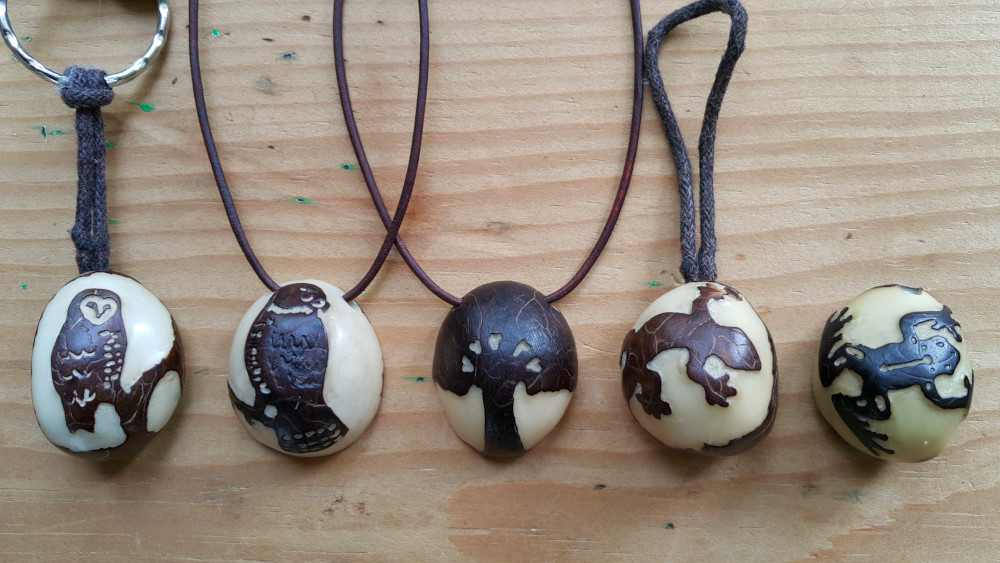 Vegetable ivory key rings and pendants. Photo: Jessica Groenendijk, Words from the Wild